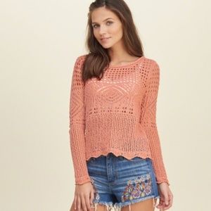 Hollister Coral Crochet Sweater SIZE XS